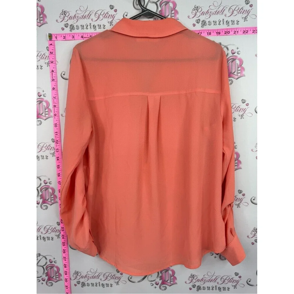 Michael Kors blouse charm zip pull Coral Zip-Front Long Sleeve Blouse